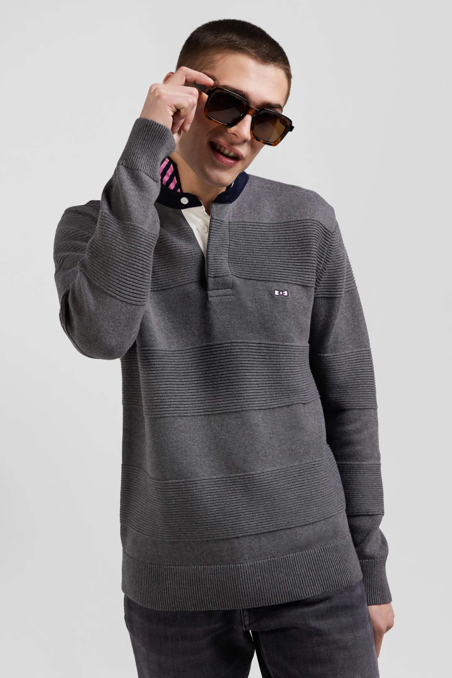 Regular anthracite grey cotton polo neck jumper