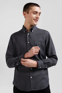 Regular anthracite grey cotton and cashmere twill shirt