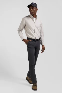 Regular anthracite grey chino trousers in stretch cotton gabardine