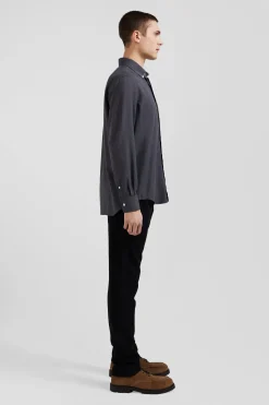 Regular anthracite grey cotton and cashmere twill shirt