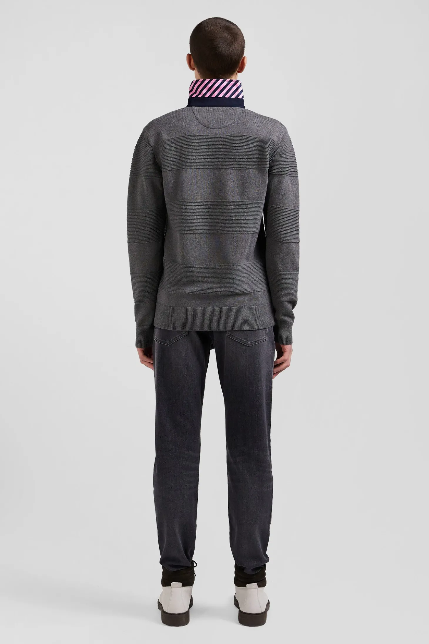 Regular anthracite grey cotton polo neck jumper