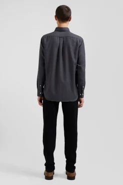 Regular anthracite grey cotton and cashmere twill shirt