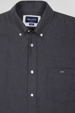 Regular anthracite grey cotton and cashmere twill shirt