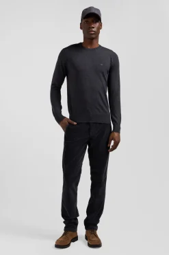 Regular anthracite grey merino wool V-neck jumper
