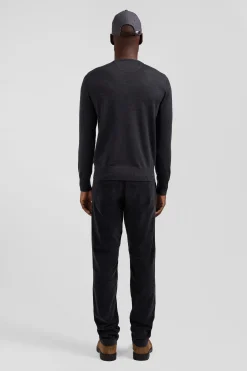 Regular anthracite grey merino wool V-neck jumper