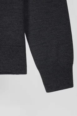 Regular anthracite grey merino wool V-neck jumper