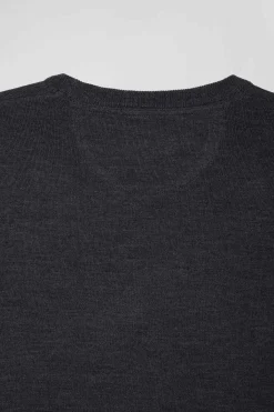 Regular anthracite grey merino wool V-neck jumper