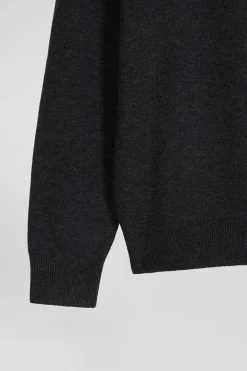 Regular anthracite grey plain wool and cotton zipped cardigan