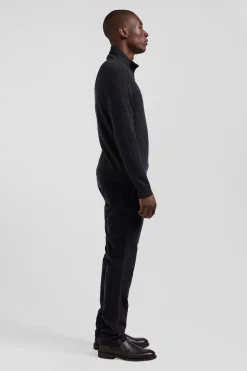 Regular anthracite grey semi-zipped wool and cotton jumper