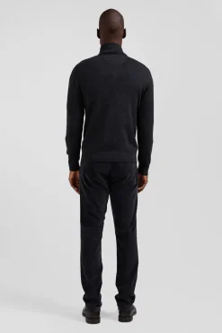 Regular anthracite grey semi-zipped wool and cotton jumper