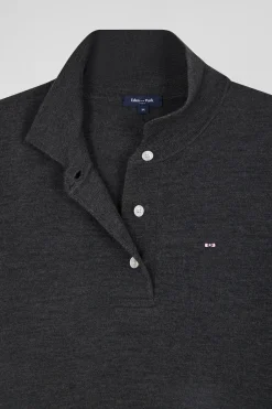 Regular anthracite grey short-sleeved wool polo neck jumper