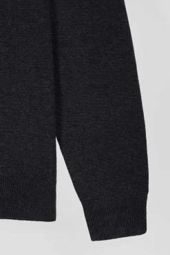 Regular anthracite grey semi-zipped wool and cotton jumper