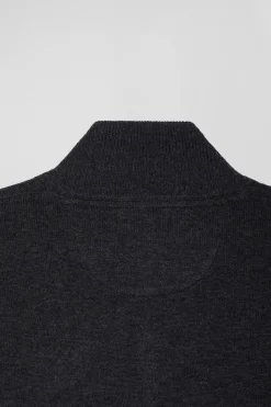 Regular anthracite grey semi-zipped wool and cotton jumper