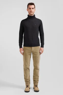 Regular anthracite grey wool and cotton turtleneck jumper