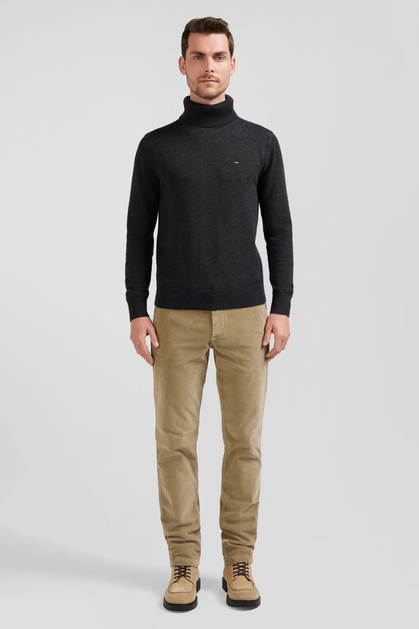 Regular anthracite grey wool and cotton turtleneck jumper
