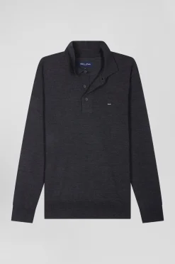 Regular anthracite grey wool jumper with rugby shirt collar