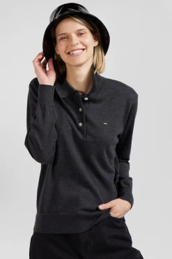Regular anthracite grey women's wool jumper with rugby shirt collar