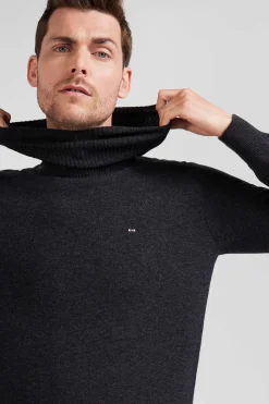 Regular anthracite grey wool and cotton turtleneck jumper