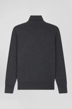 Regular anthracite grey women's wool jumper with rugby shirt collar
