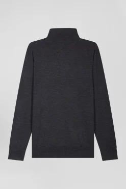 Regular anthracite grey wool jumper with rugby shirt collar
