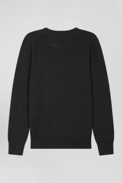 Regular anthracite grey wool and cotton crew neck jumper