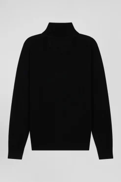 Regular anthracite grey wool and cotton turtleneck jumper