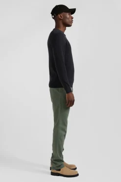 Regular anthracite grey wool and cotton crew neck jumper