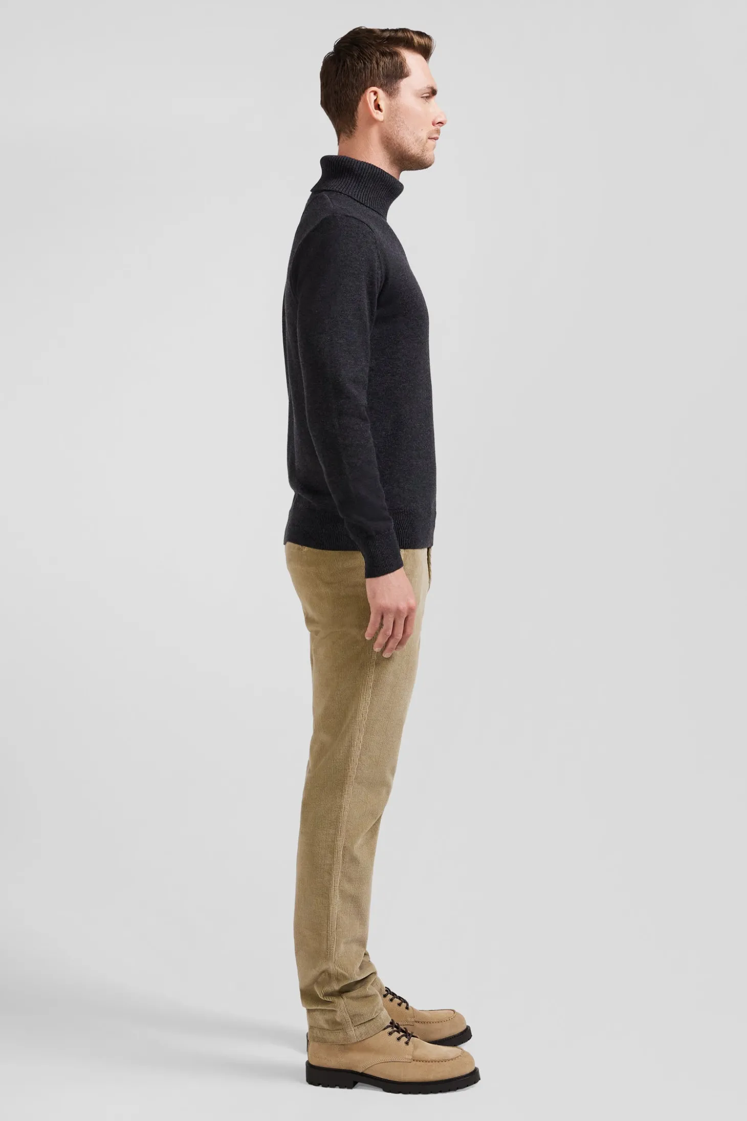 Regular anthracite grey wool and cotton turtleneck jumper