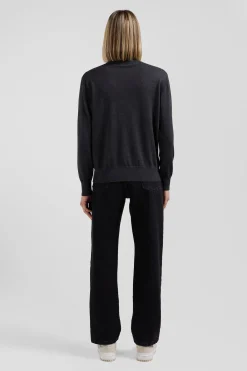 Regular anthracite grey women's wool jumper with rugby shirt collar