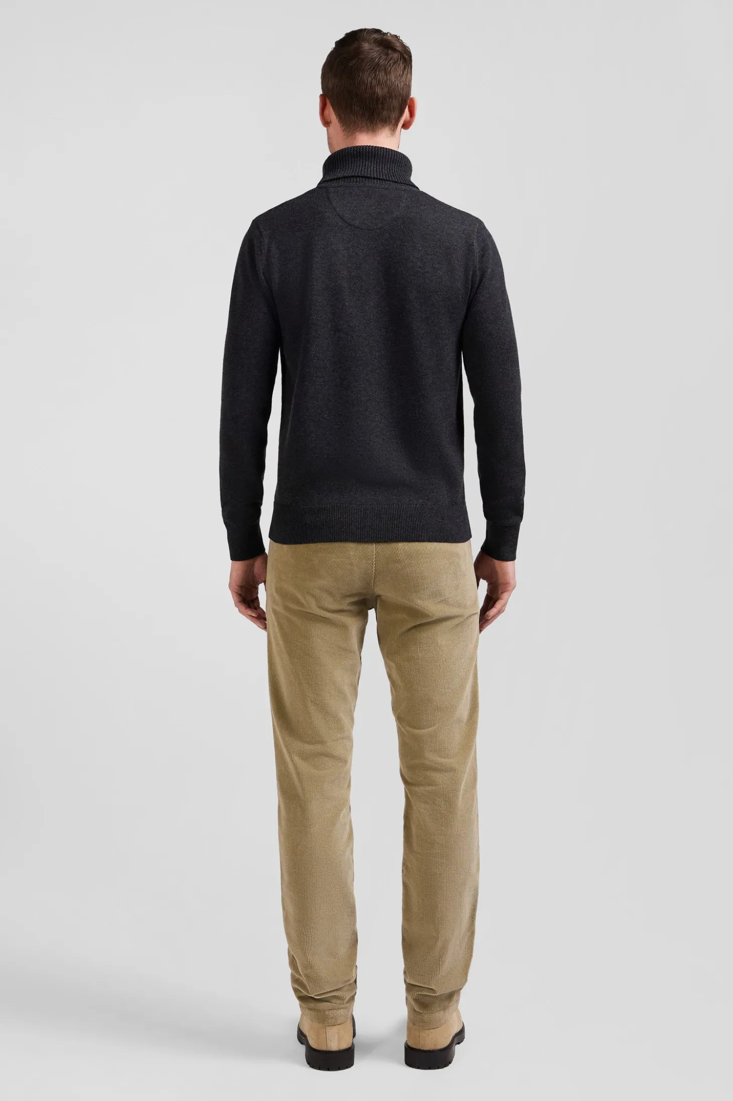 Regular anthracite grey wool and cotton turtleneck jumper