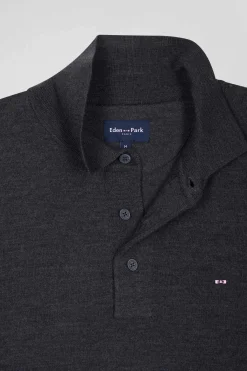 Regular anthracite grey wool jumper with rugby shirt collar