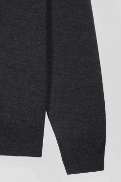 Regular anthracite grey wool jumper with rugby shirt collar