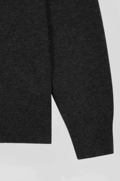 Regular anthracite grey wool and cotton crew neck jumper