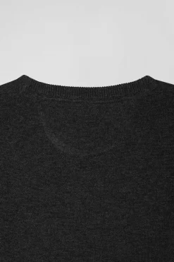 Regular anthracite grey wool and cotton crew neck jumper