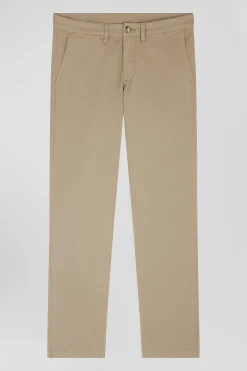 Regular beige chino trousers in stretch cotton gabardine