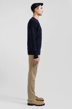 Regular beige chino trousers in stretch cotton gabardine