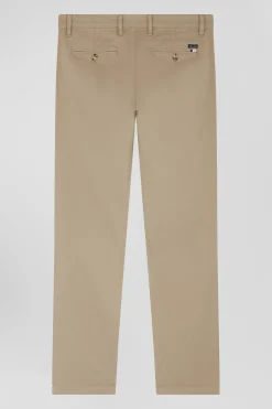 Regular beige chino trousers in stretch cotton gabardine