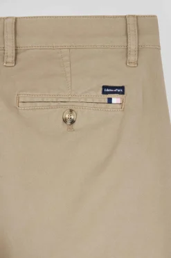 Regular beige chino trousers in stretch cotton gabardine