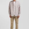 Regular beige cotton poplin shirt with microprint