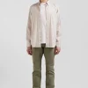 Regular beige cotton poplin shirt with baton stripes