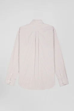 Regular beige cotton poplin shirt with baton stripes