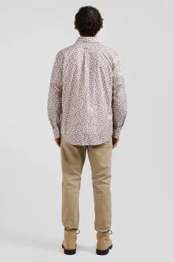 Regular beige cotton poplin shirt with microprint