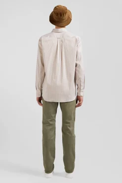 Regular beige cotton poplin shirt with baton stripes