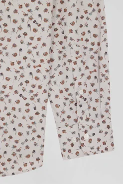Regular beige cotton poplin shirt with microprint