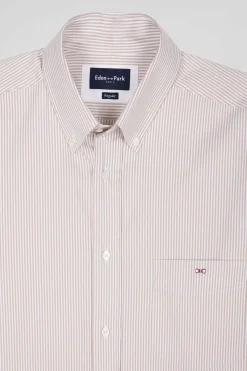 Regular beige cotton poplin shirt with baton stripes