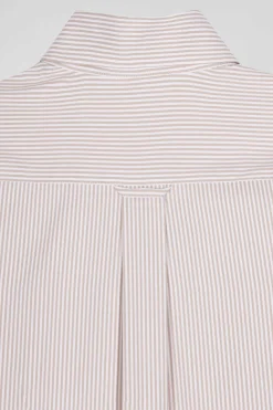 Regular beige cotton poplin shirt with baton stripes
