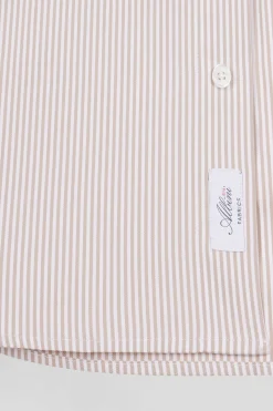 Regular beige cotton poplin shirt with baton stripes