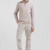 Regular beige semi-zipped wool and cotton jumper