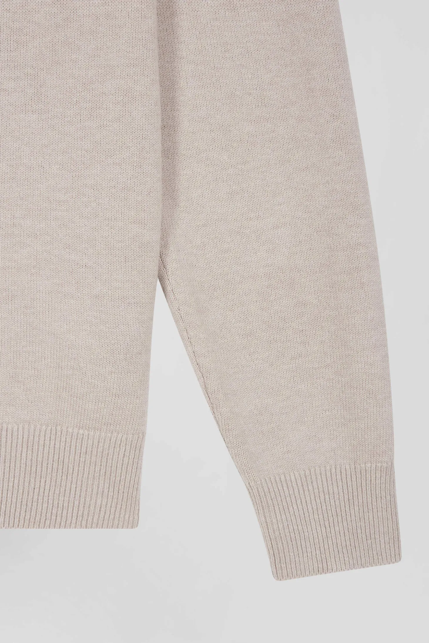 Regular beige semi-zipped wool and cotton jumper