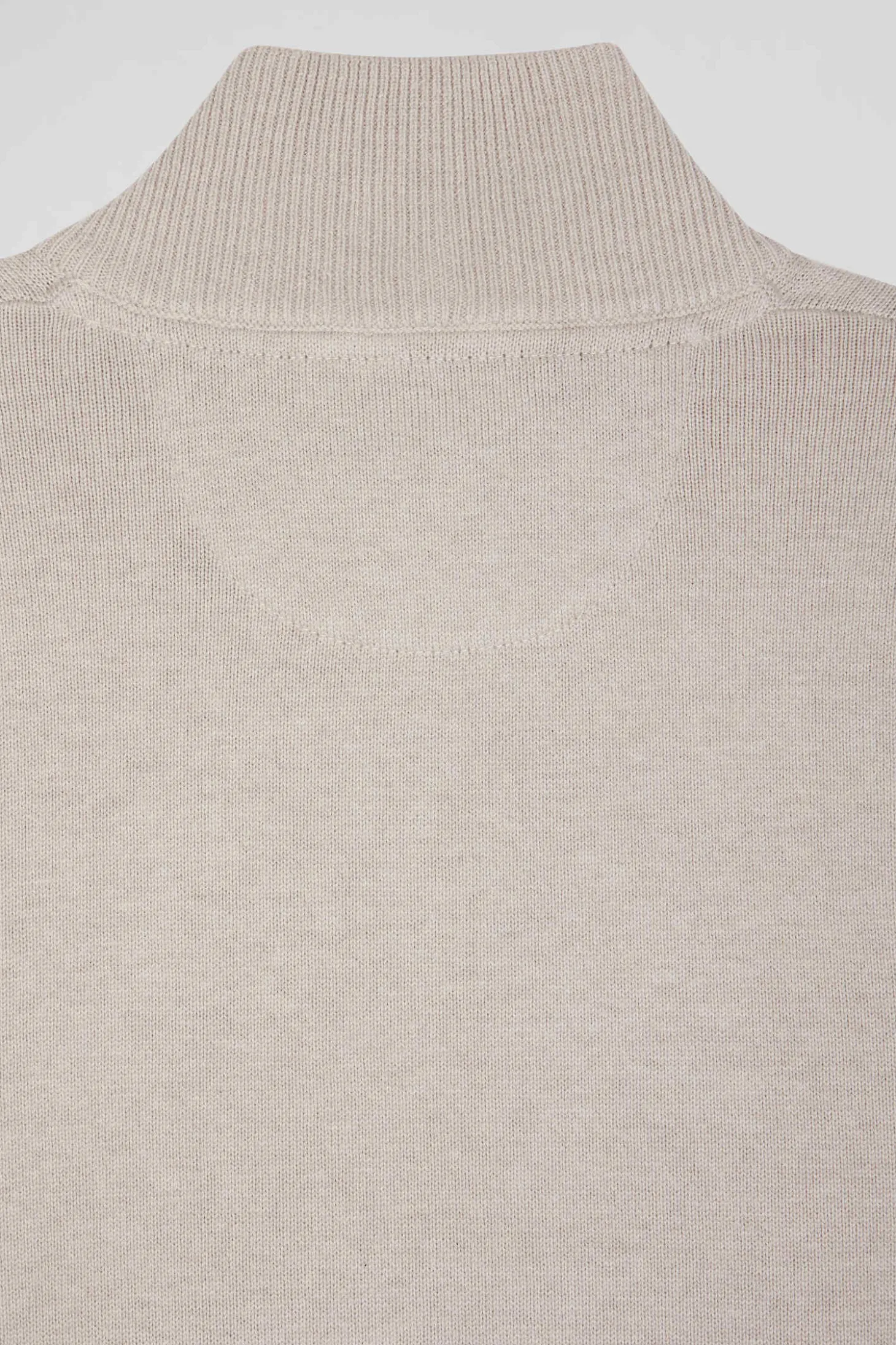 Regular beige semi-zipped wool and cotton jumper
